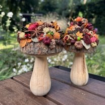 Laatste stuks; Houten STOERE paddenstoelen met Herfsthoedje (14 en 17cm) ( augustus weer leverbaar)