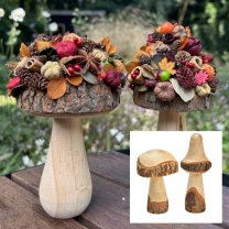 Houten STOERE paddenstoelen met Herfsthoedje (14 en 17cm) ( PRE-ORDER begint maandag 23 september)