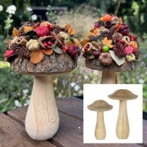 Houten paddenstoelen met 2 verschillende Herfsthoedjes ( 15 en 20cm hoog) Inclusief droogdeco