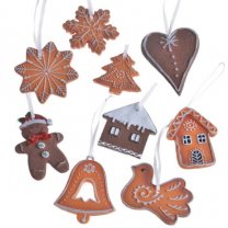 BEURSAANBIEDING; Kersthangers, Kerstkoekjes en figuurtjes van Resin, 9 stuks